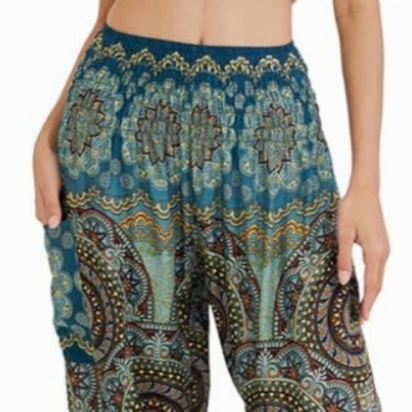 Joob Joob Turquoise Gold Mandala Print Pull On Hippie Harem Pants Size L / XL - Picture 4 of 13